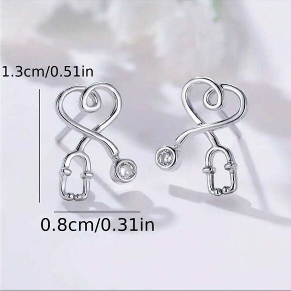 Sterling Silver S925 Stethoscope Drop Earrings - Picture 3 of 9